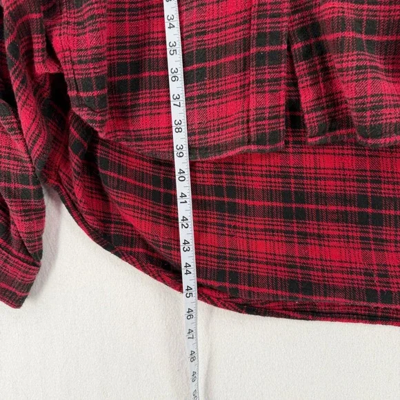 R13 Tie Flannel Midi Shirt Dress Women XS Red Black Plaid Grunge Asymmetric - Picture 16 of 16